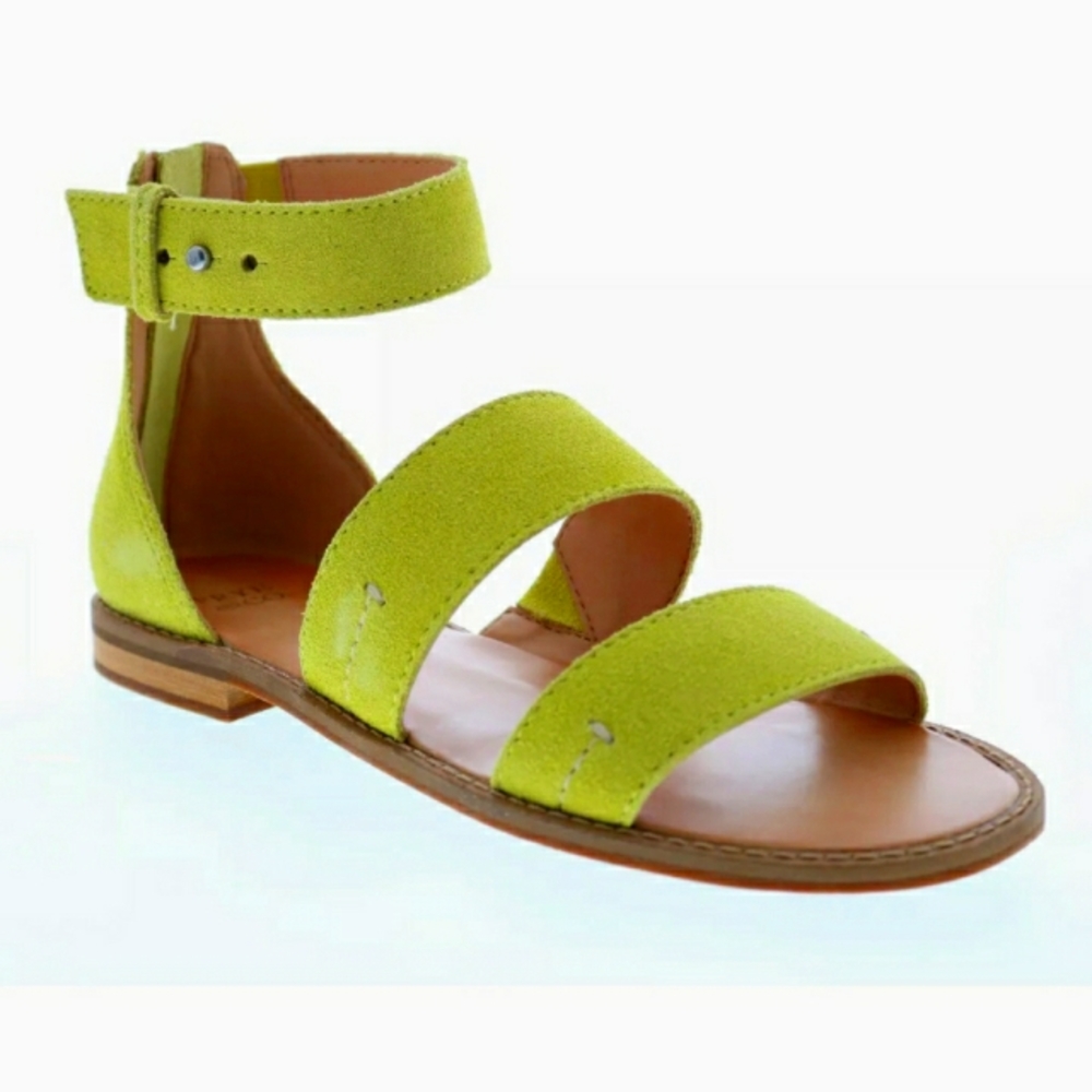 NIB FRYE & CO EVIE 2 BAND SANDAL ( LIME ) SUEDE STRAP SANDAL SZ 7M